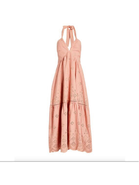 Kivari Italian Clay eyelet halter maxi linen blend dress in a soft pink hue sz 0